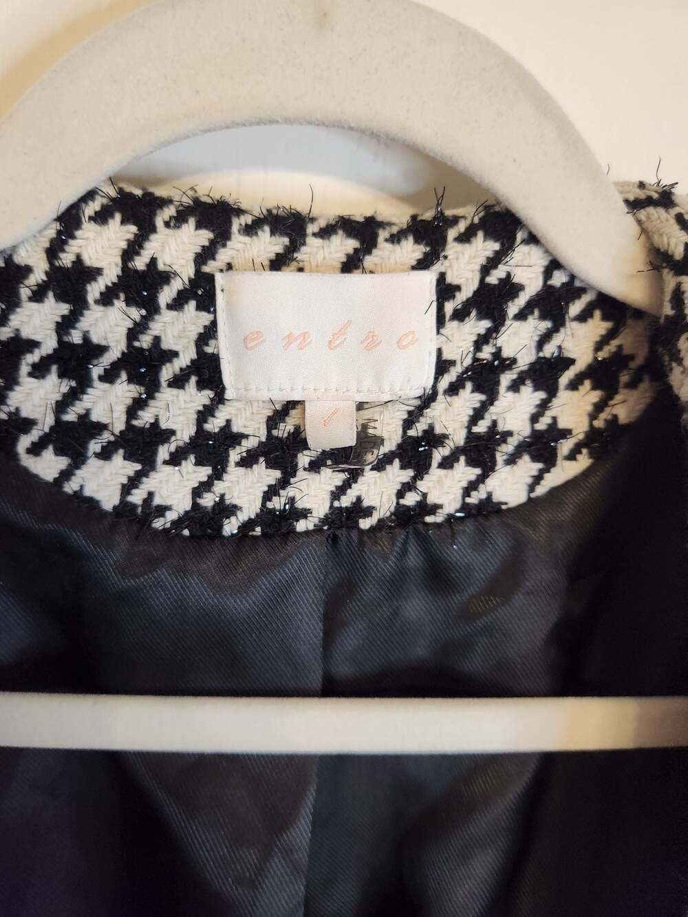 Women's Houndstooth Open Front Blazer Jacket Black and White - Picture 3 of 10